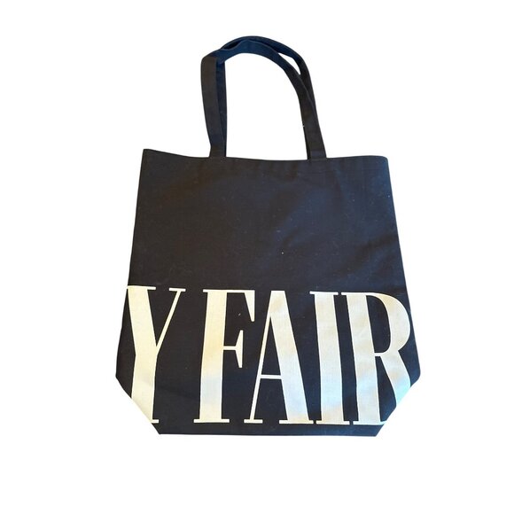 Vanity Fair Black Canvas Tote Bag With Bold White Lettering Design - Picture 3 of 4